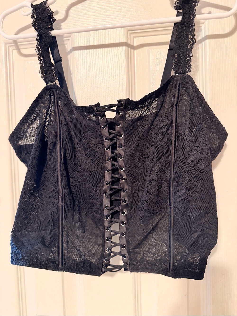 Black Lace-Up Lace Bustier Camisole Top